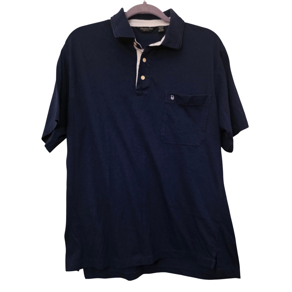 Christian Dior Monsieur Mens Navy Blue Cotton Short Sleeve Polo Shirt Large L - Picture 2 of 7